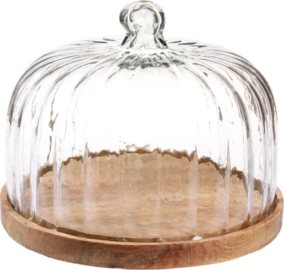 Produktbild von Holzteller Käseglocke Deko Holz Ø29cm H22cm Tischdekoration