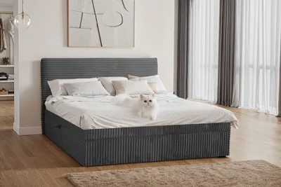 Produktbild von Kaiser Möbel Boxspringbett mit bettkasten und topper TRENTO,  ohne Bein stoff Plüsch Cord 160x200 cm Graphit H3