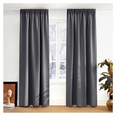 Produktbild von Thermovorhang Kälteschutz Kräuselband Gardinen Grau Blickdicht 2er Set H 245 x B 140 cm Verdunklungsgardine für Wohnzimmer und Schlafzimmer