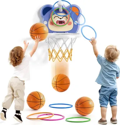 Produktbild von TEMI Indoor Mini Basketballkorb, 2-in-1, mit Bällen & Ringen, Anzeigetafel, für Kinder 3-8 Jahre, ideales Spielzeug Geschenk.