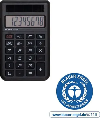 Immagine prodotto di Calcolatrice tascabile MAUL ECO 250 Display LCD a 1 riga, 8 cifre Solare 9,8 x 6 x 1,2 cm nero