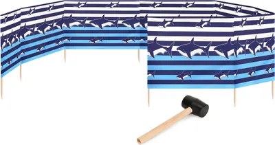 Produktbild von Garronda Strand Windschutz Sichtschutz 12m lang plus Gummihammer GAEX001 (Streifen/Haie, 12 m)