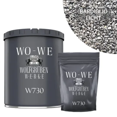 Produktbild von Steinteppich Set Marmorkies Bodenbeschichtung W730 Bardiglio Licht Grau 4-8mm - (25Kg) 2qm