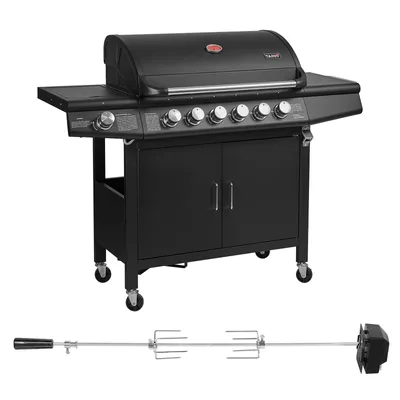 Produktbild von TAINO RED 6+1 Set Gasgrill mit Drehspieß 6-Brenner Grillwagen Grillspieß-Auflage Piezo-Zündung elektrischer Drehspieß