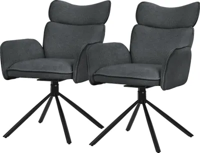 Immagine prodotto di ML-Design set di 2 sedie da sala da pranzo girevoli in tessuto antracite sedia da soggiorno con schienale e bracciolo sedia girevole a 360° gambe in metallo poltrona ergonomica