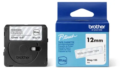 Produktbild von Brother BTAG-135, Weiss auf Transparent, Philippinen, 5 Jahr(e), Brother, P-touch PT-N10, PT-N20, PT-N25BT, 1,2 cm