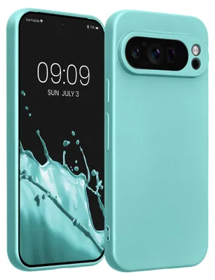 Produktbild von kwmobile Handyhülle für Google Pixel 9 Pro Hülle - weiche Silikon Case metallisch schimmernd - Schutzhülle Cover - Metallic Mintgrün