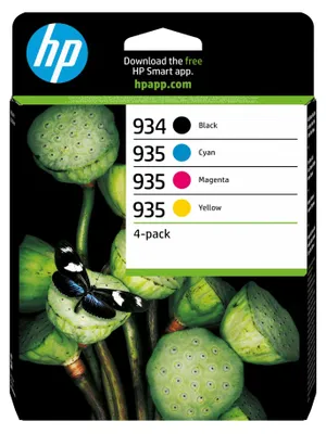Produktbild von HP 934 Schwarz/935 Cyan/Magenta/Gelb Original Tintenpatronen (4er-Packung), Standardertrag, Schwarz, Cyan, Magenta, Gelb, Tinte auf Pigmentbasis, Tinte auf Pigmentbasis, 10 ml, 4,5 ml