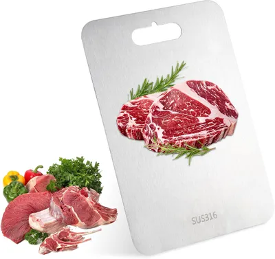 Imagen del producto de Tabla de cortar de acero inoxidable, 34 x 23 cm, de doble cara, para carne y verduras