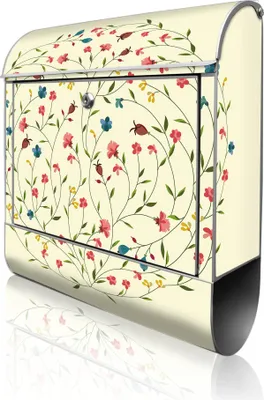 Produktbild von banjado Design Briefkasten Stahl silber mit Zeitungsfach pulverbeschichtet "Blumenreigen" 38x46x12,5cm & 2 Schlüssel - Postkasten A4 Einwurf inkl. Montagematerial [BK 10755]
