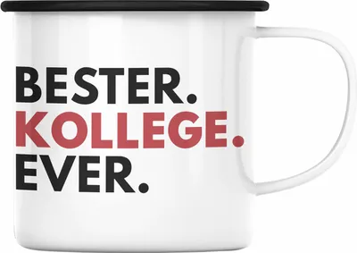 Produktbild von Trendation - Bester Kollege Ever Emaille Tasse Geschenk Lieblingskollege Abschiedsgeschenk Emaille Emaille Tasse Kollegen Büro (Schwarz)