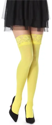 Produktbild von Bellivalini Damen Halterlose Mikrofaser 80 DEN Strümpfe mit Spitze BLVFI1010 (Gelb, XS-S) .