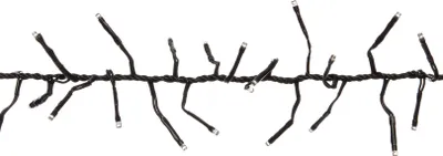 A string of black LED lights against a white background.