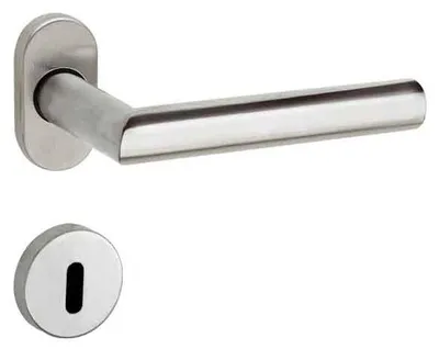 Produktbild von Edelstahl-Griff "OLANDA" mit Rosette und Auslauf, gebürsteter Edelstahl
