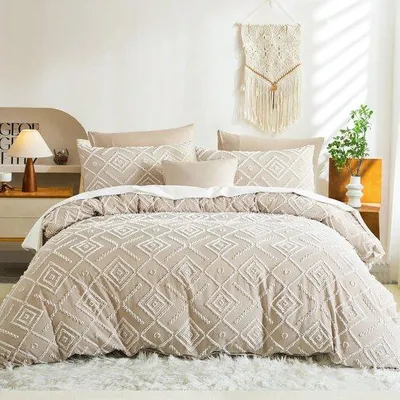 Zdjęcie produktu dla Poszewka na kołdrę Boho 155 x 220 cm, kolor khaki, wzór geometryczny w stylu vintage, z mikrofibry, styl shabby chic i bohemy, wraz z poszewką na poduszkę 80 x 80 cm