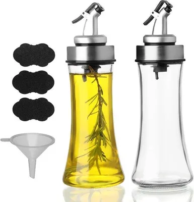 Zdjęcie produktu dla Zestaw do oliwy i octu z mechanizmem dozującym – 2 szklane słoiki – 200 ml