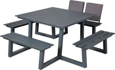 Produktbild von Inko Cebu Sitzgruppe Tisch mit 4 Bänken Aluminium graphit Picknickbank 218x230x87 cm