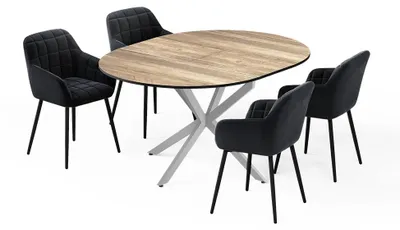 Immagine prodotto di Set di tavoli da pranzo Vicco Loyd Rovere rustico/Grigio 120 x 120 cm con 4 sedie da pranzo (nere), Model 62779