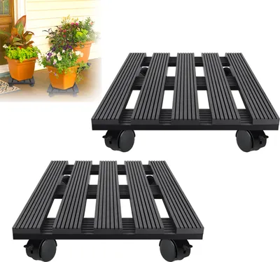 Produktbild von LZQ 2 Stück WPC Pflanzenroller 30x30 cm 100 kg Tragkraft, Rollbrett Pflanzen, Blumenroller für außen & innen, Witterungsbestaendig, mit Rollen, Quadratisch, Anthrazit