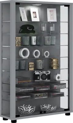 Produktbild von VCM Holz Glas Vitrine Sammelvitrine Glasvitrine Schaukasten Standvitrine Lumo Mini Silber