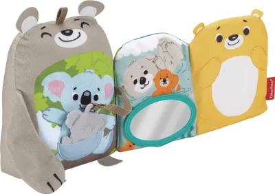 Obrázok produktu pre Fisher-Price GJD37 Mäkká plyšová kniha na hranie, plyšová kniha so zvieratkami, zrkadielko, hryzátko pre deti od 3 mesiacov
