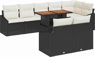 Immagine prodotto di Set divano da giardino vidaXL con cuscini, 9 pezzi, nero e crema