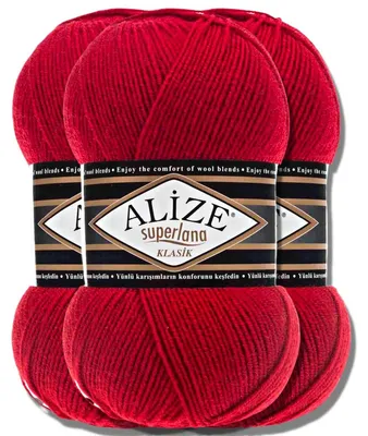 Immagine prodotto di Alize 3x 100g Superlana Klasik, filato di lana, tinta unita, adatto per uncinetto e maglia (colore 56)