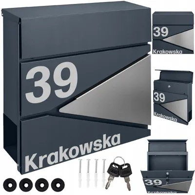 Obrázek produktu pro Antracitová Poštovní Schránka S Číslem Domu Na Formát A4, Velká Schránka Na Noviny