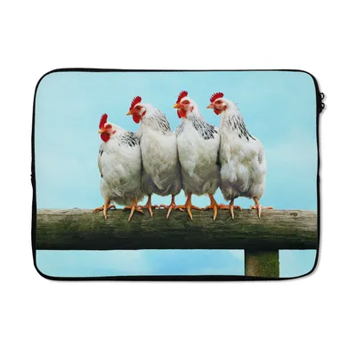 Produktbild von MuchoWow® Laptop Hülle 14 ZollVier Hühner auf einem Zaun Laptoptasche - Laptoptasche - Stoßsicher - Schutzhaube