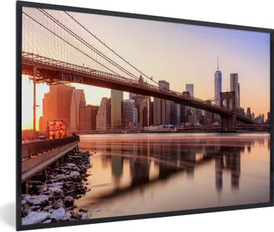 Produktbild von MuchoWow® Gerahmtes Poster New York - Brooklyn - Brücke 30x20 cm - Poster mit Schwarzem Bilderrahmen Wandposter Rahmen Foto Bilder - Kunstdruck - Bild-Poster