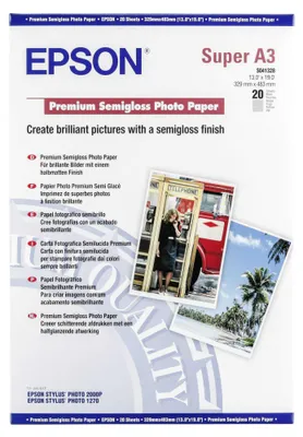 Immagine prodotto di Carta fotografica Epson Premium Semigloss, DIN A3+, 250 g/m², 20 fogli, 150 x 350 x 500 mm, A3+, 1,3 kg