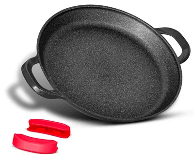 Produktbild von Professionelle Paellapfanne | 40 cm | Aluminium | Antihaftbeschichtung in Marmoroptik | Frei von Chemikalien | Induktionsgeeignet, ofenfest