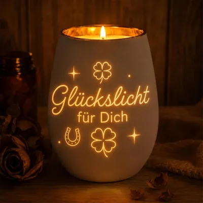 Windlicht aus Glas mit Glückssymbolen, Teelichthalter, 11,6 cm