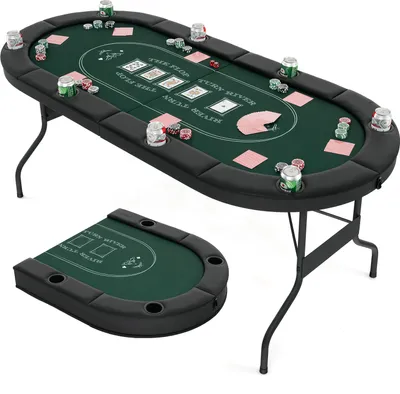 Produktbild von COSTWAY Pokertisch klappbar für 8 Spieler, Spieltisch mit Getränkehaltern und gepolsterter Armauflage, Casino Pokertisch für Blackjack, Texas Hold'em