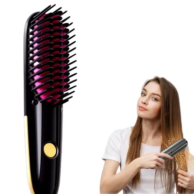 Produktbild von Glättbürste elektrisch 2in1 mit Keramik & Ionen – Haarglätter Bürste, Anti Frizz, 180-200°C, Styling für glattes & lockiges Haar