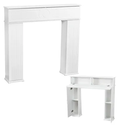 Image de Console de cheminée - Meuble de salon - Compartiment de rangement secret - Cheminée décorative - Bois - Design minimaliste - À monter soi-même - Blanc