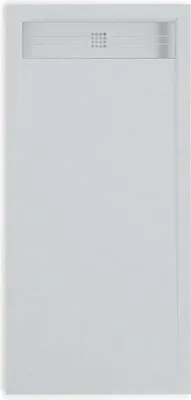 Produktbild von Mineralguss-Duschwanne extra flach ELITE Schieferoptik GRAU 80x190cm Edelstahl in gleicher Farbe Auslaufschutz in Farbe