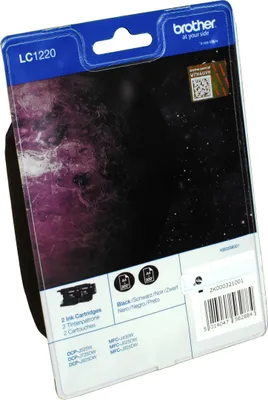Produktbild von Brother LC1220BKBP2DR, Schwarz, Tinte auf Pigmentbasis, 2 Stück(e), 300 Seiten, Doppelpack