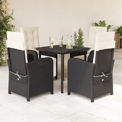 Produktbild von Design 5-tlg. Garten-Essgruppe mit Kissen Schwarz Poly Rattan, Gartenmöbel-Sets 2024 Neu