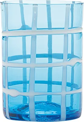 Produktbild von Zafferano Twiddle - Set mit 6 Aquamaringläsern aus geblasenem Glas, 35 cl - handgefertigte Trinkgläser mit weißem Dekor, spülmaschinenfest