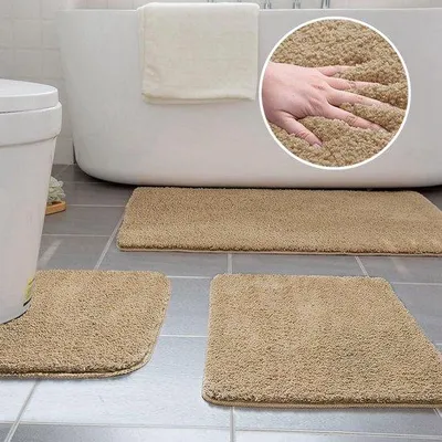 Obrázok produktu pre Sada troch podlahových rohoží Unyqoos® – mikrovlákno, protišmyková TPR spodná strana, podložka pod toaletu 40×50 cm, podlahové rohože 50×60 cm a 50×80 cm, výška vlákien cca 2,5 cm