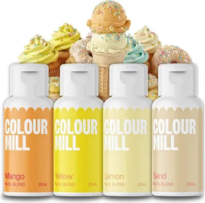 Produktbild von AOS Set | Colour Mill Öl Lebensmittelfarbe Yellow Colours Set 4× 20 ml ölbasiert | intensive Farben für Buttercreme, Fondant, Ganache & Tortendeko