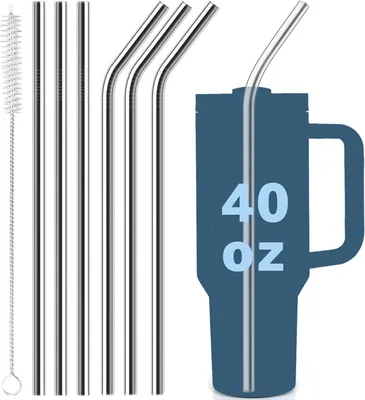 Produktbild von Edelstahl-Strohhalme - 6er Set mit Reinigungsbürste - für 40 oz Trinkbecher - Silber