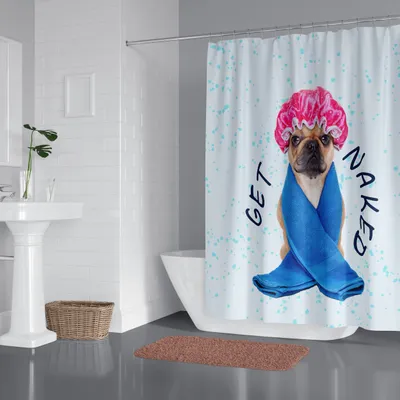 Produktbild von Digitaldruck Textil Duschvorhang aus Polyester Stoff Badvorhang GET Naked Hund DIGITAL 120x200 cm mit 8 Ringen