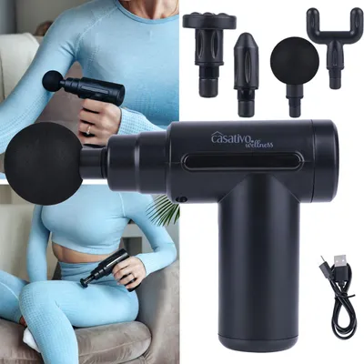Produktbild von Kompakte Hand-Massagepistole, Massage Gun mit Akku u. 4 Aufsätzen, USB-C, 25 W, Massagegerät für eine entspannte Muskulatur