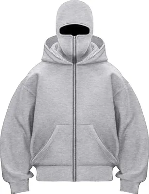 Produktbild von ASKSA Balaclava Zip Hoodie Herren Damen Einfarbig Kapuzenpullover Warm mit Sturmhaube Casual Hoodie Lockeres Sweatjacke,Grau,M