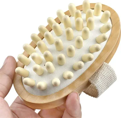 Produktbild von Natürliche Holz-Massage-Körperbürste für Cellulite und Verbesserung der Lymphdurchblutung, trockene Bürste, entfernt abgestorbene Haut, Duschbad, Spa, Badebürste