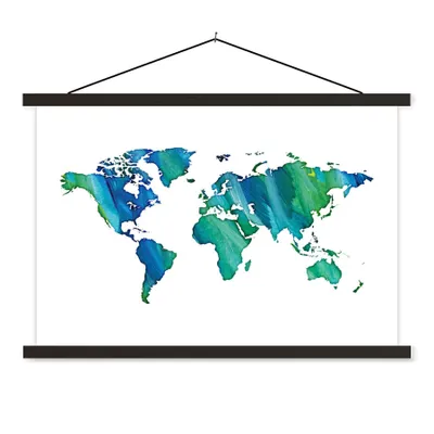 Produktbild von MuchoWow® Textilposter Weltkarte - Aquarell - Weiß 120x80 cm mit schwarzem Rahmen - Wanddeko