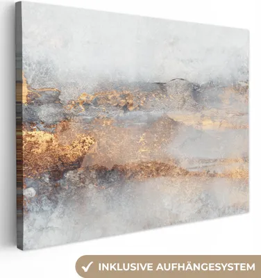 Produktbild von MuchoWow® - Leinwandbilder - Nebel - Gold - Abstrakt, Wandbild, Wanddeko Bilder Wohnzimmer, 80x60 cm