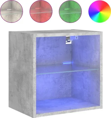 Image de Table de chevet murale avec lumières LED gris béton